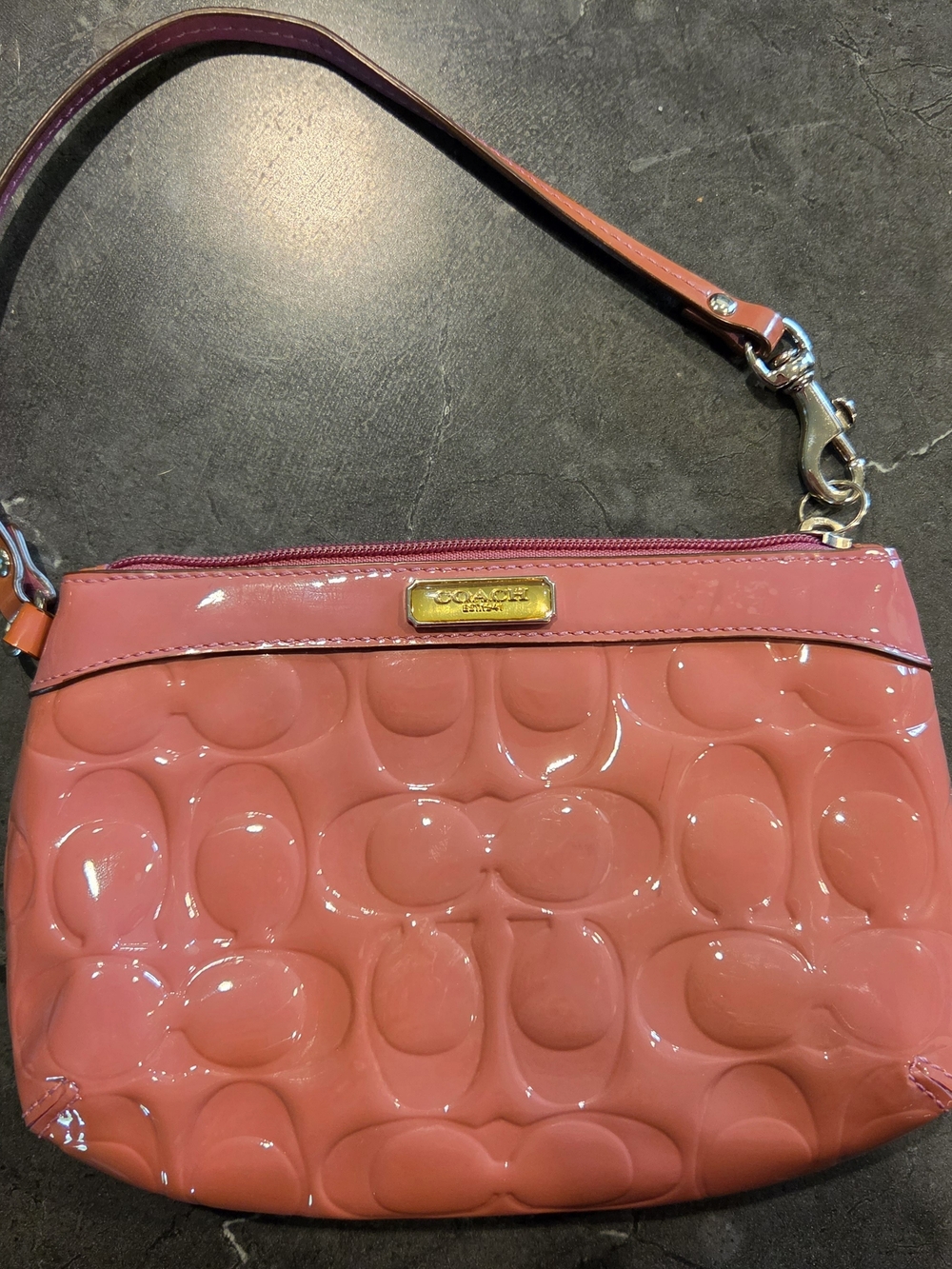 Coach Pink Patent Signature Wristlet